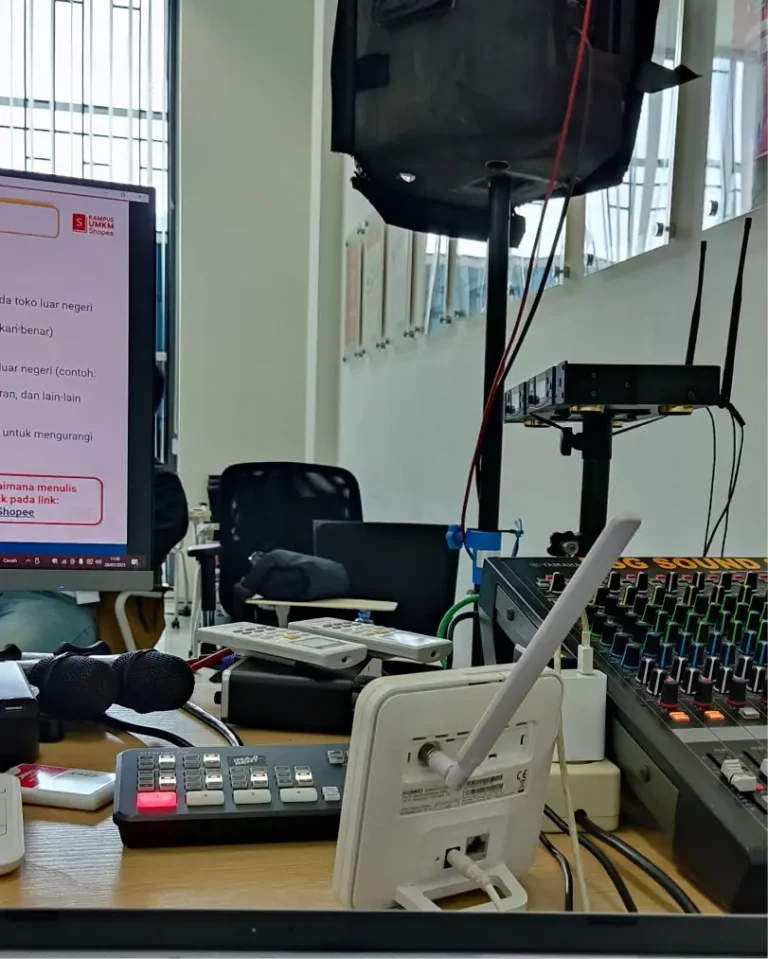 Professional Audio Mixer setup and Blackmagic ATEM Switcher operation for Shopee UMKM Campus Bandung multi-camera live broadcast
