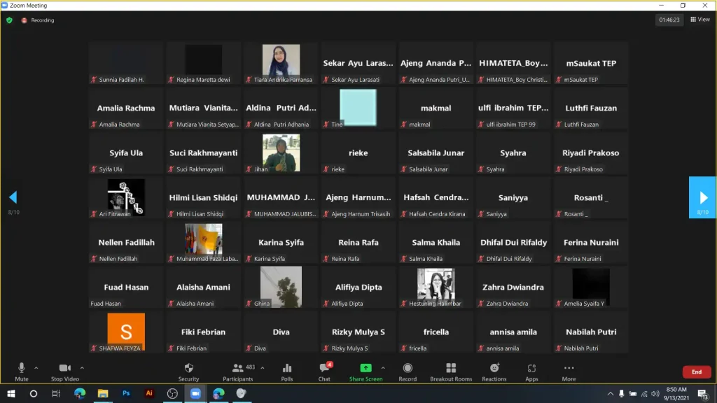 Screenshot of online participants attending the FTIP Unpad 2021 Dies Natalis celebration via Zoom.
