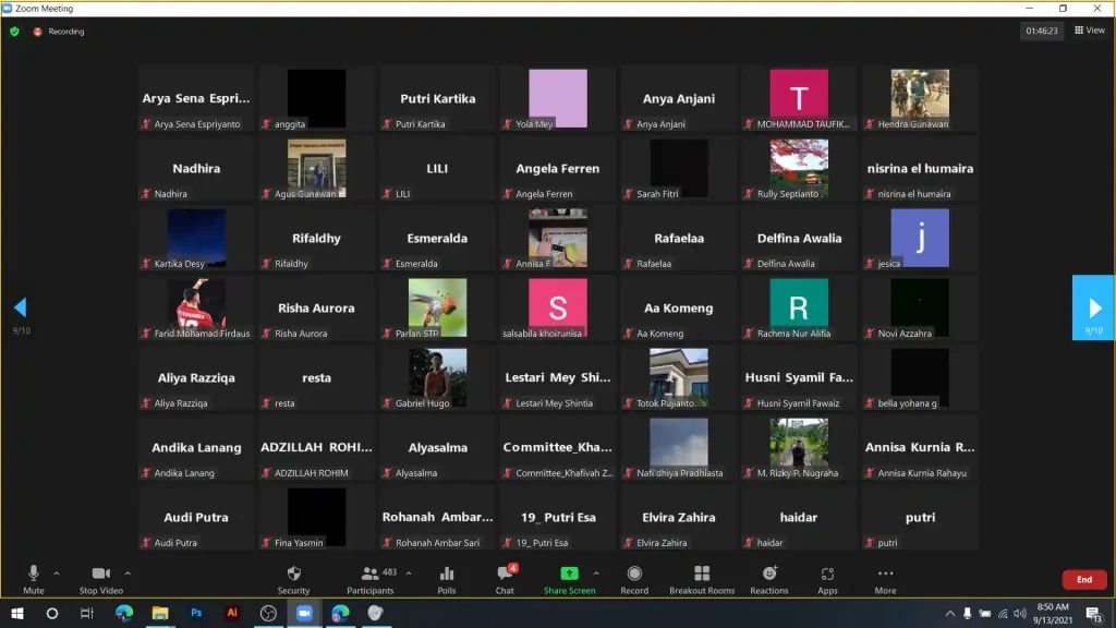 Screenshot of online participants attending the FTIP Unpad 2021 Dies Natalis celebration via Zoom.