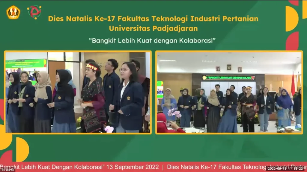 Vocal performance on stage at the FTIP Unpad 2022 Dies Natalis celebration, entertaining the audience between formal sessions.
