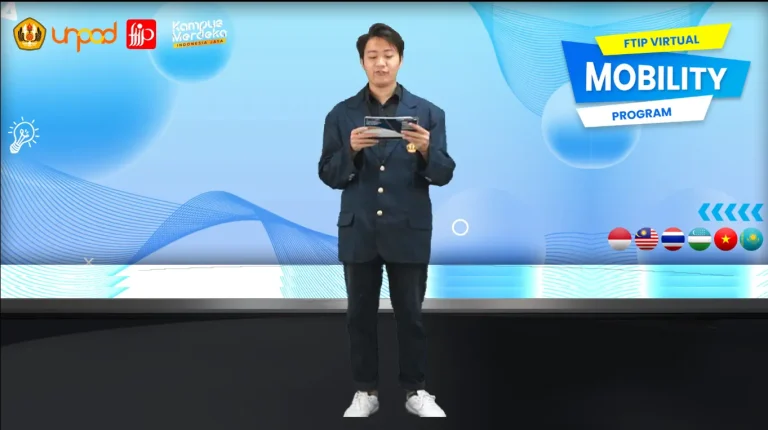 Host presenting on the virtual stage during FTIP Virtual Mobility Program 2021 hybrid event